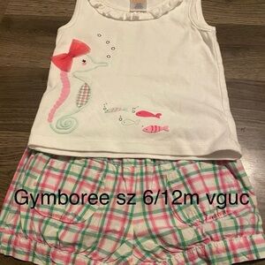 Gymboree White and Pink baby girls seahorse tank and shorts sz‎ 6/12m